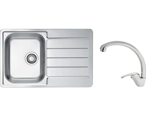 Nerezový dřez s baterií ALVEUS Line 80 Natur 790x500x0,6 mm + baterie Grandia SETA272