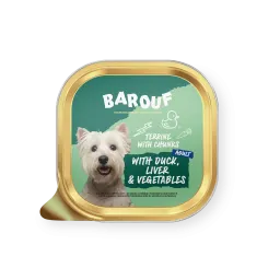 Barouf Terrine Met Stukjes Eend/lever Voor Hond Adult 150g