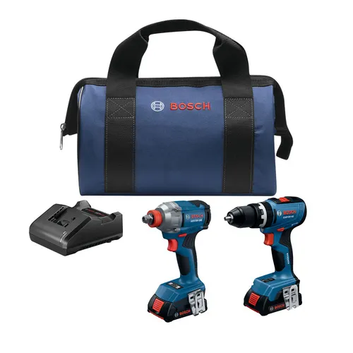 Bosch® 18-Volt Brushless Cordless 1/2" Hammer Drill/Driver, Two-In-One 1/4" and 1/2" Bit/Socket Impact Driver/Wrench 2-Tool Combo Kit