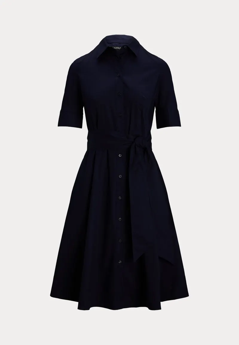 BELTED STRETCH-COTTON-BLEND SHIRTDRESS - Skjortekjole - lauren navy