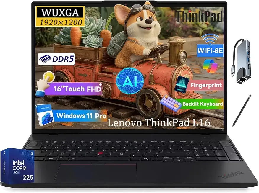 Lenovo ThinkPad L16 Touchscreen Premium Business Laptop, AI PC | 16" WUXGA Anti-Glare Display, Ultra 5 225U (Up to 4.8GHz), 16GB DDR5 RAM, 256GB SSD, Fingerprint, Backlit, WiFi 6E, Win11 Pro