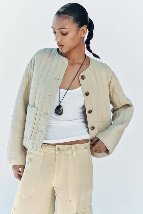 RUSTIC LINEN BLEND PUFFER JACKET