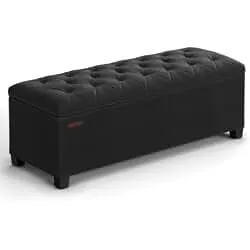 SONGMICS Storage Ottoman Bench, Foot Rest with Legs, Load up to 661.4 lb | End of Bed Bench, Storage Chest, 43.3 x 15.8 x 15.8 Inches, Ink Black, MINOTA Collection ULSF088B01