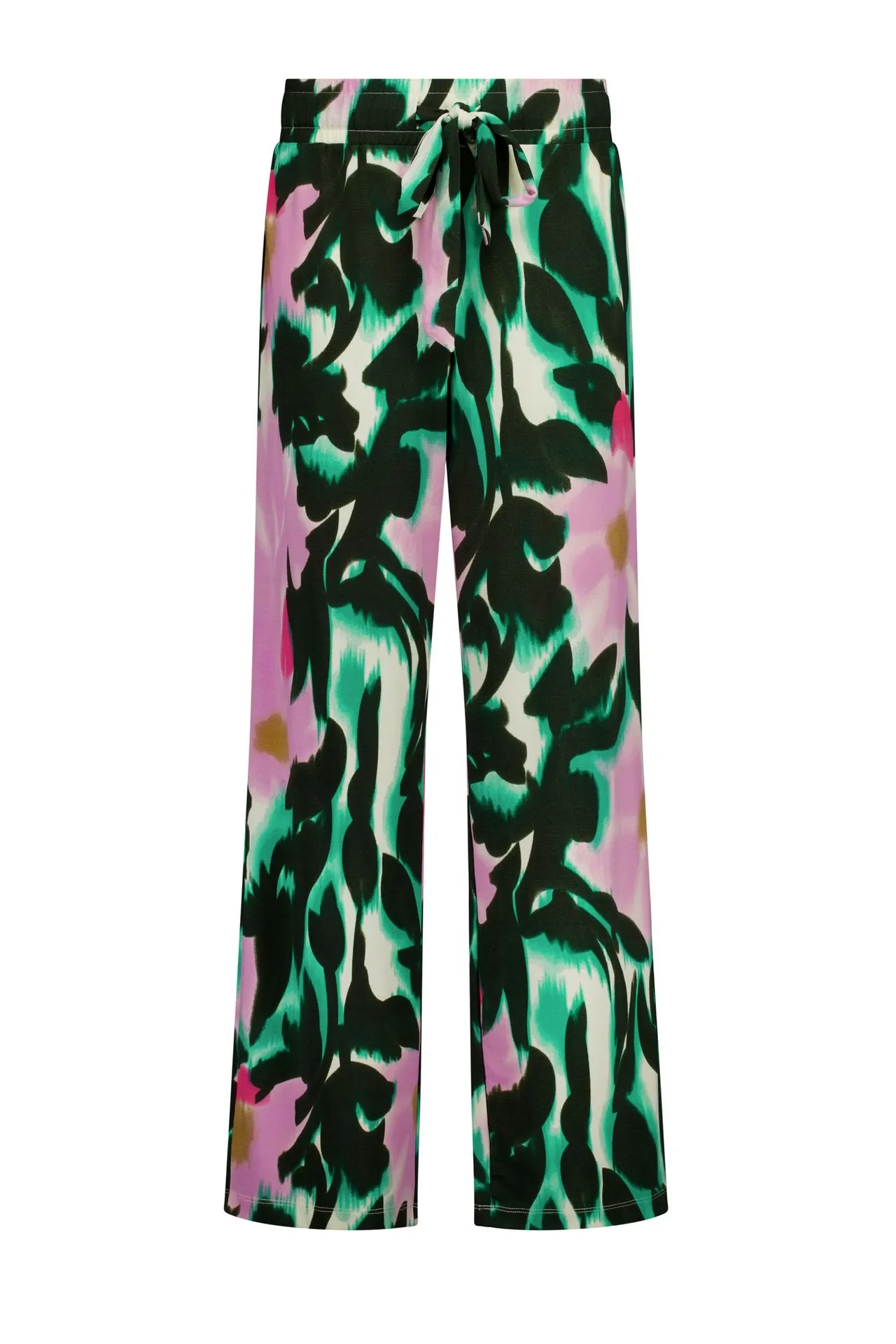 Wide fit broek | Groen/roze | Grafische print