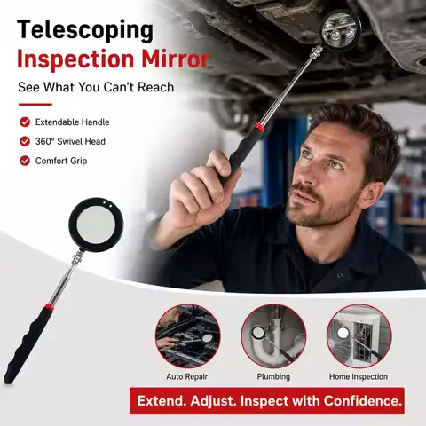 360° Rotatable Telescopic Inspection Mirror Extendable Hand Mirror Auto Under Car Engine HVAC Inspection Tool