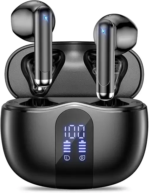 Wireless Earbuds, Bluetooth 5.4 Headphones HiFi Stereo with 4 HD Mic, 50H Playtime Bluetooth Earbuds with LED Display, IPX7 Waterproof Wireless Earphones, Touch Control Ear Buds,USB-C Black