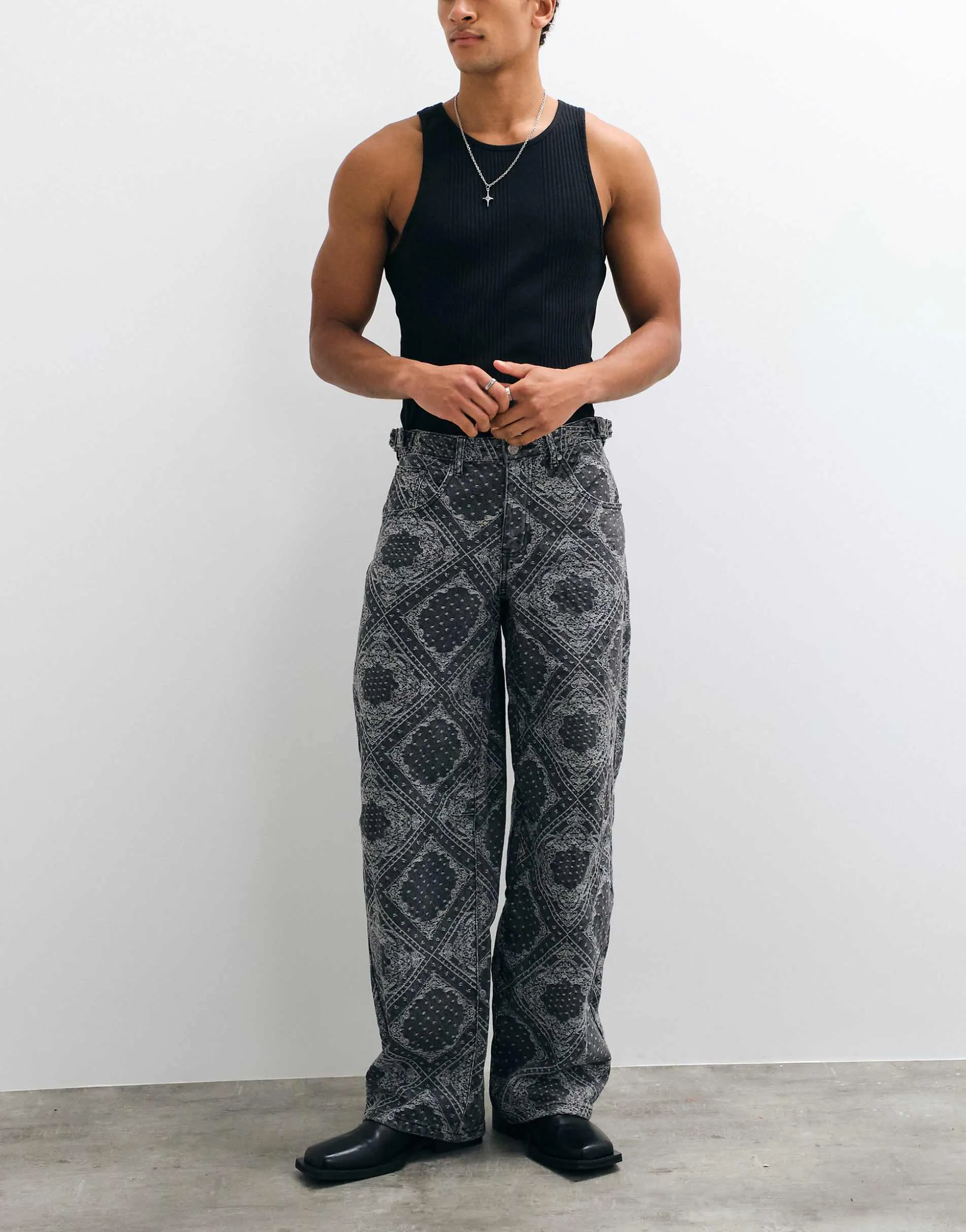 Liquor N Poker relaxed baggy jeans co-ord in paisley