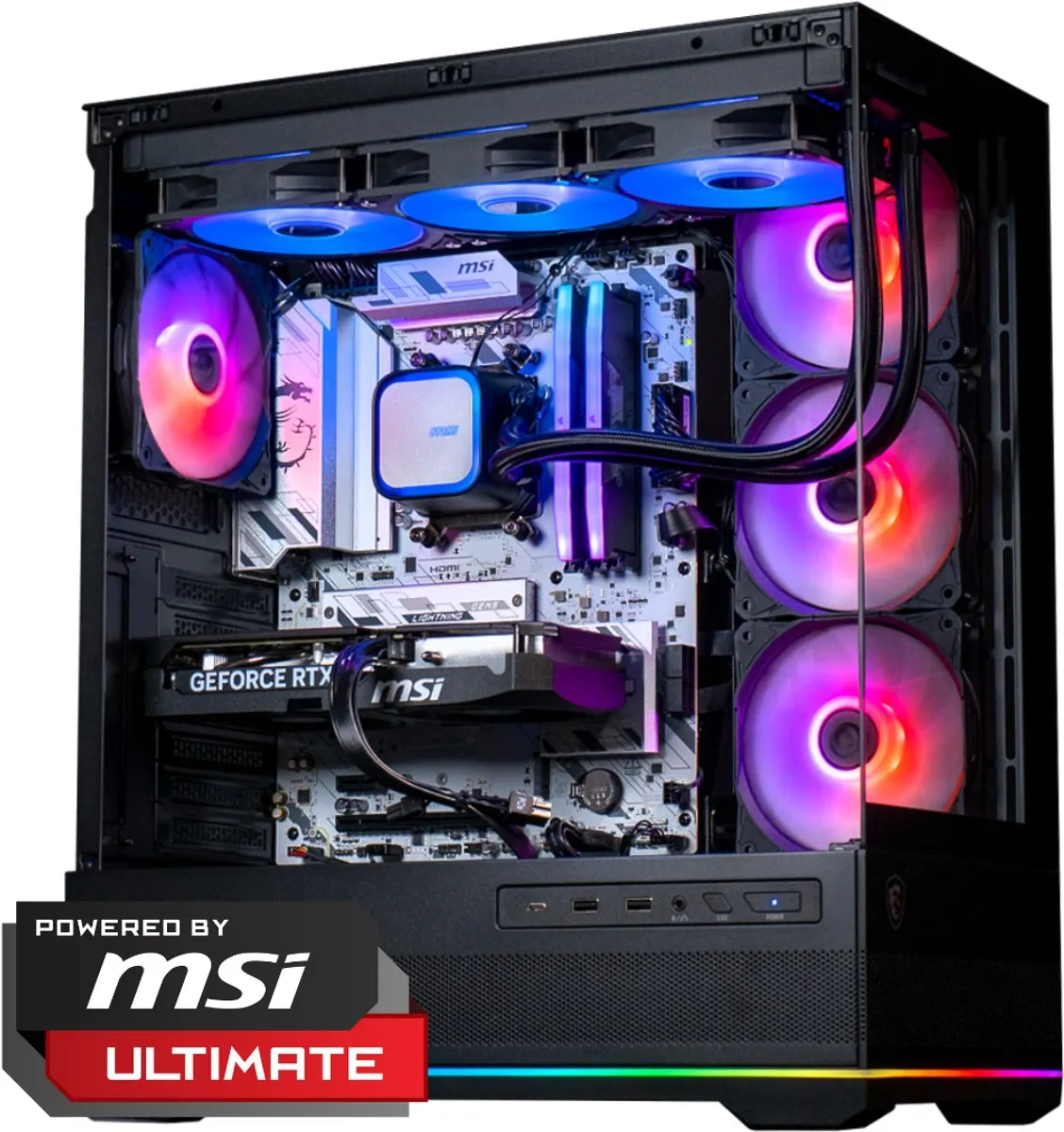 FlowUp x Powered By MSI - De Lang Niet Gek Gaming PC - Don Kaaklijn - AMD Ryzen 5 7500X3D - NVIDIA RTX 5060 Ti 16GB - 32 GB DDR5 RAM - 1TB - Waterkoeling