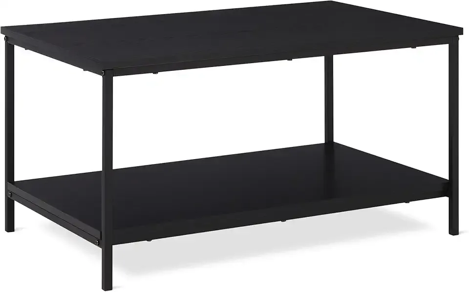 Amazon Basics Rectangular Coffee Table with Bottom Shelf, Living Room Centre Table, Wooden Black, 19.9" D x 31.5" W x 16.5" H