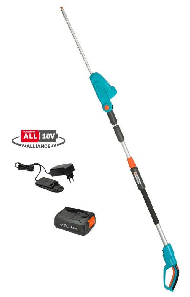 Tagliasiepi ad asta a batteria brushless in inox GARDENA THS POWER FOR ALL 18 V 1 batteria inclusa