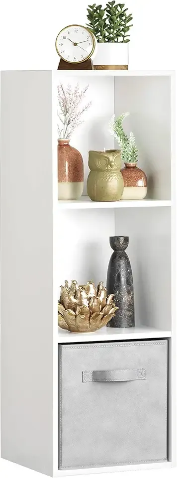 Whitmor 3 Cube Storage Organizer, 3 Tier Stackable MDF Wood Bookcase, Open Storage Display Bookshelf, Storage Cabinet for Living Room, Bedroom, Home, Office, 12.2" L x 11.7" W x 35.6" H, White