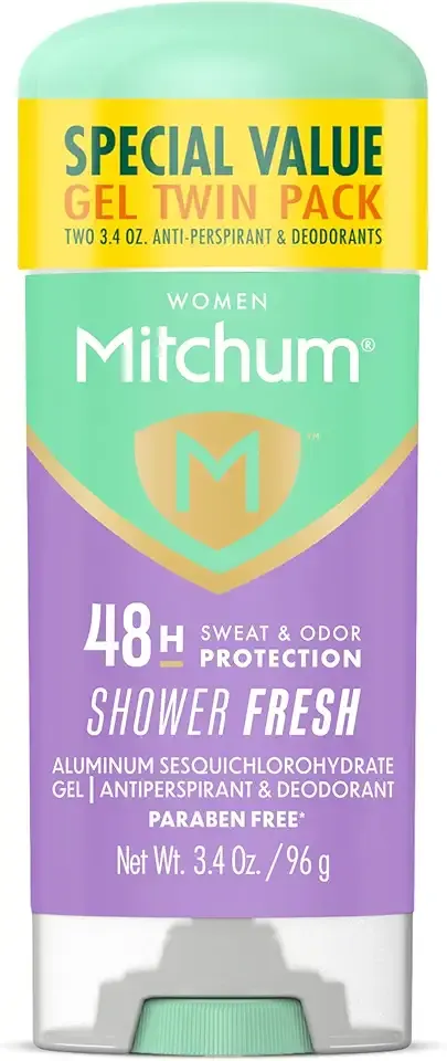 Mitchum Women’s Antiperspirant Deodorant Gel Stick, Shower Fresh Scent, 48HR Sweat & Odor Protection, Triple Odor Defense, Alcohol-Free, 3.4 oz (Pack of 2)