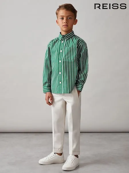 Reiss Blue/White Aplin 3-9 yrs Cotton-Poplin Striped Oversize Shirt