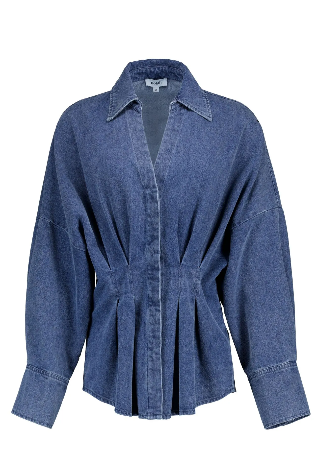 Blauwe getailleerde denim blouse