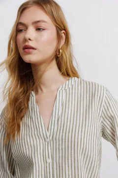 Camisa cuello mao efecto lino