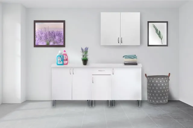 Mueble lavadero en kit Basic New blanco 180cm con 1 mueble alto y 3 bajos