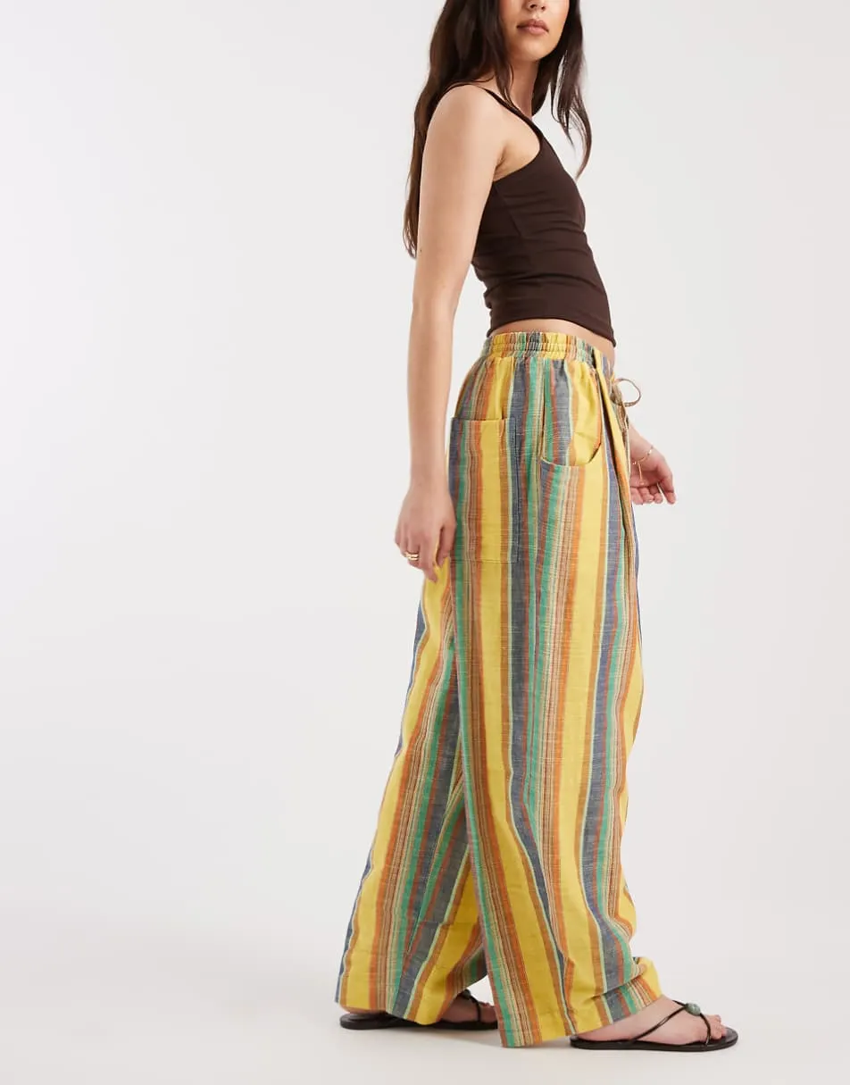 Free People chambers laid back pull on trousers in butter yellow stripe