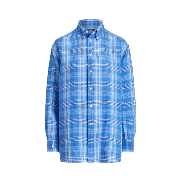 Relaxed Fit Plaid Linen Shirt - Blå