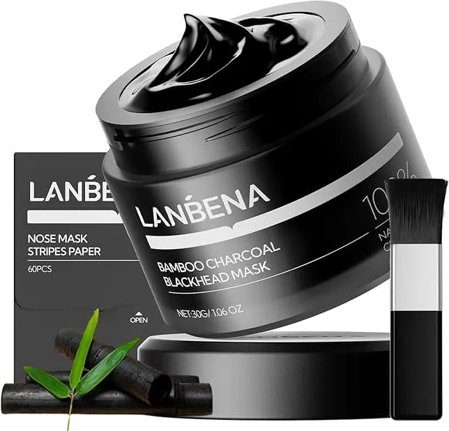 LANBENA Upgraded 2.0 Bamboo Charcoal Blackhead Remover Mask - 60 Nose Strips, Peel off & Purify Pores, Deep Cleanse for All Skin Types