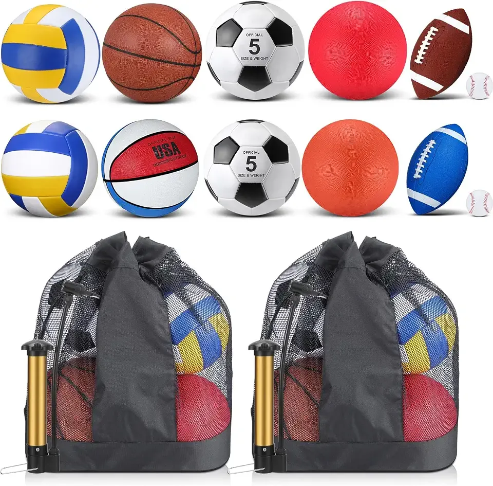 Deekin 12 Pcs Assorted Sport Ball Set for Youth Adult Official Size Basketball Football Volleyball Soccer Baseball Playground Ball with Bag and Pump Gifts