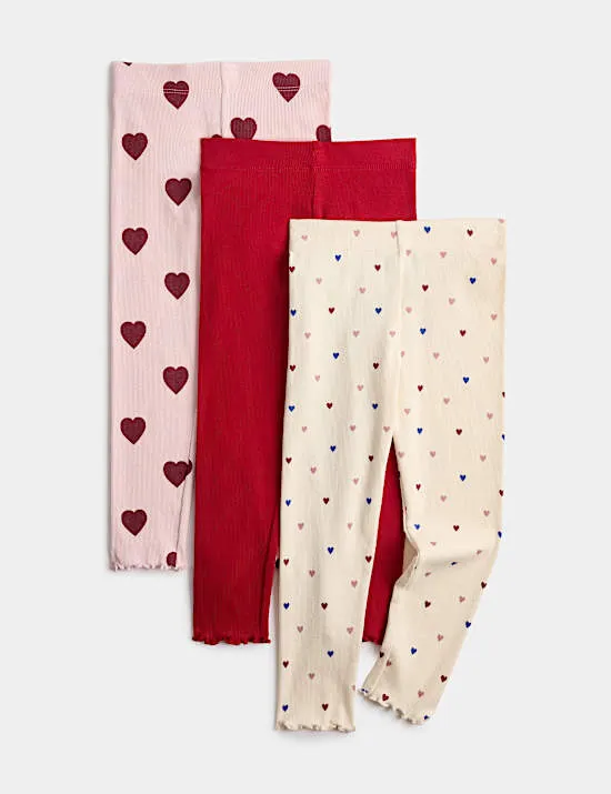 3 Pack Cotton Rich Heart Leggings (2-10 Yrs)