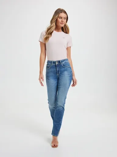 Guess Jeans Regular Mini Triangle Tee In Blush Cotton