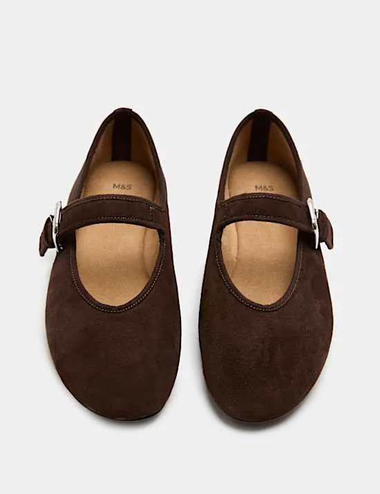 Flache Mary Jane Ballerinas aus Wildleder