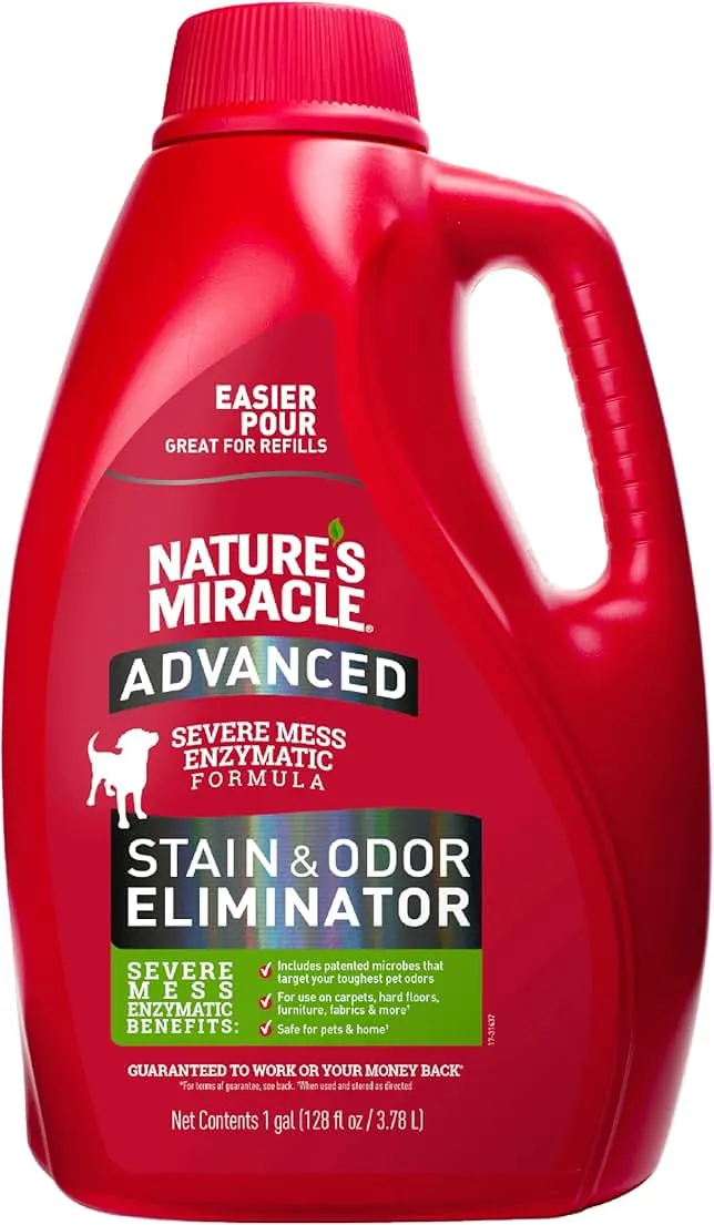 Nature’s Miracle Advanced Stain And Odor Eliminator for Dogs, 1 Gallon, Fresh Scent, Severe Mess Enzymatic Formula For Tough Pet Messes