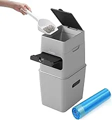 Neakasa PooGuard Litter Disposal Bin, 9.2L Trash Can for Cat Litter, Dog Waste & Diapers, with Viewing Window, Wider Opening, and 4-Month Refill Bag (Grey)