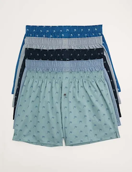 5er-Pack gewebte Boxershorts aus reiner Baumwolle mit Palmenmuster
