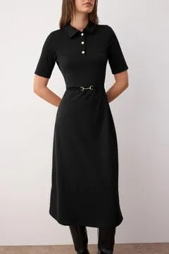 Vestido midi botones manga corta