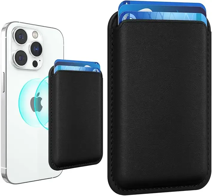 Stronger Magnetic RFID Leather Mag-Safe Card Holder for iPhone 16 Series, Mag-Safe Accessories Stick on Series of iPhone 17/16/15/14/13/12 and Pro/Promax, Black