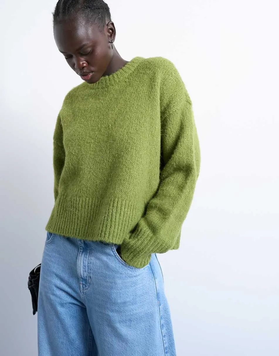 Topshop knitted wool blend fluffy ultimate jumper in green
