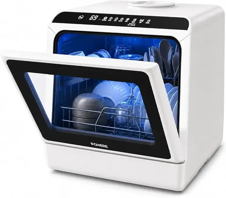 Countertop Dishwasher with Delay Start, No Hookup Needed, 5+1 Wash Programs, 360° Dual Spray, 167° High-Temp Wash, 5L Built-in Tank