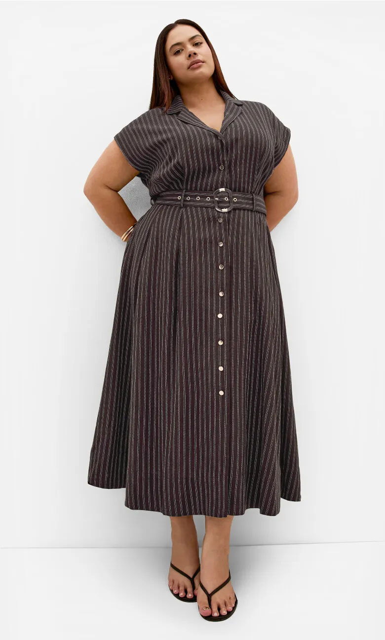 Eva Belted Stripe Dress - chocolate