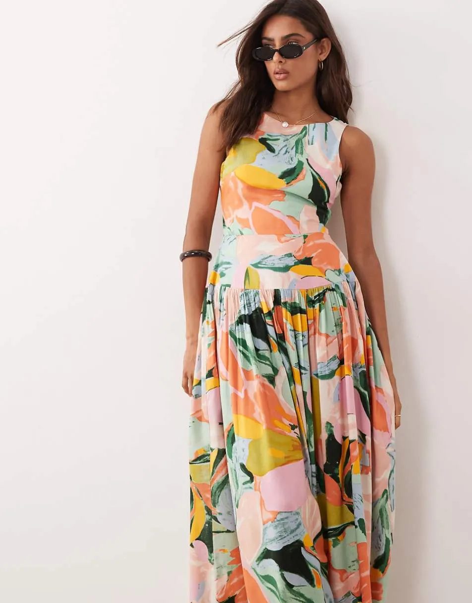 ASOS DESIGN racer maxi sundress with cut out back in floral print
