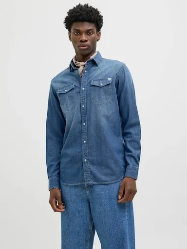 JACK AND JONES Sheridan Long Sleeve Shirt In Mid Blue