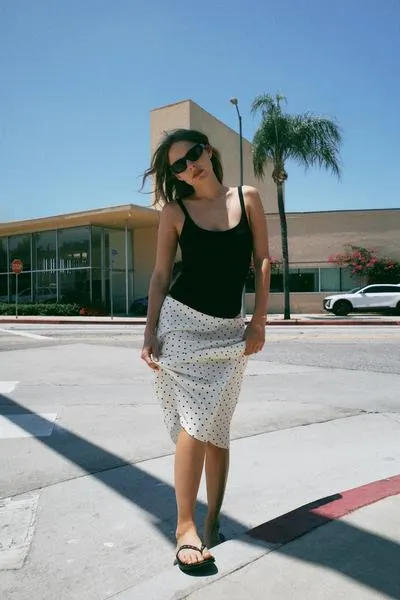 POLKA DOT SATIN MIDI SKIRT