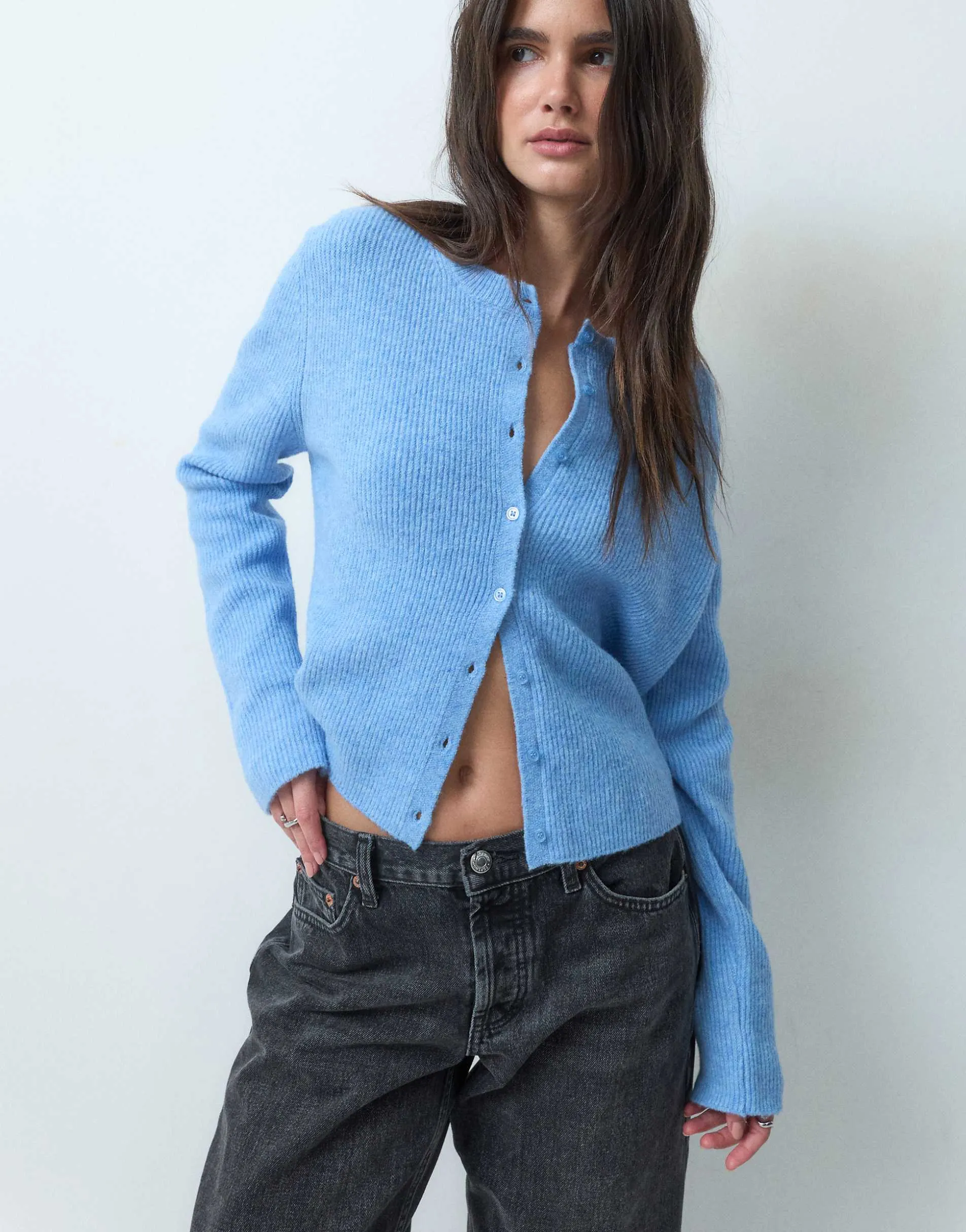 ASOS DESIGN knitted rib basic cardigan in blue