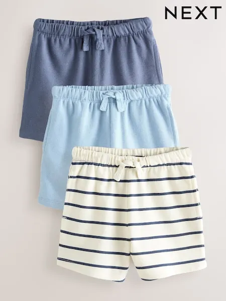 Blue And Striped Textured Shorts 3 Pack (3mths-7yrs)