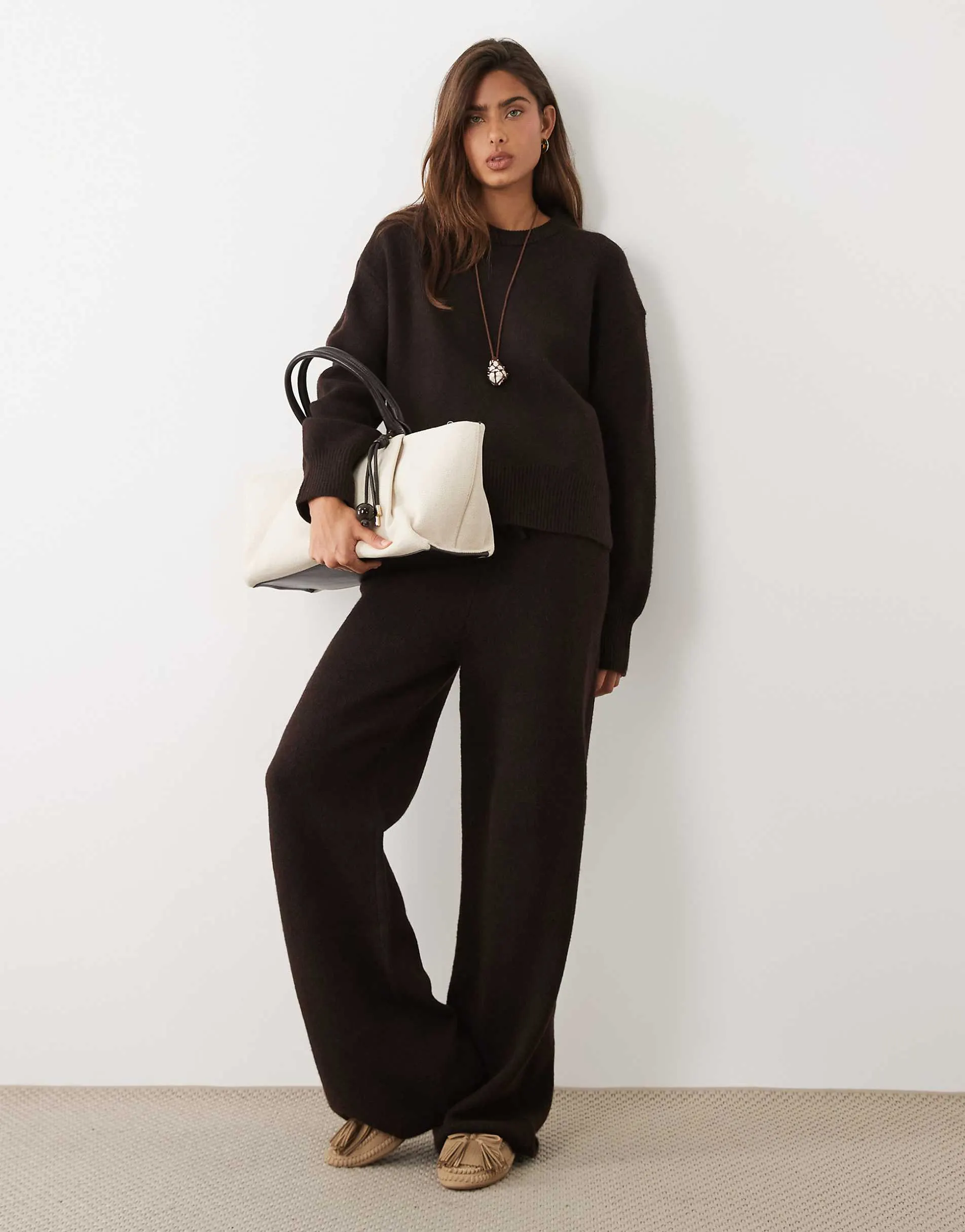 ASOS DESIGN boxy jumper with side split detail in chocolate
