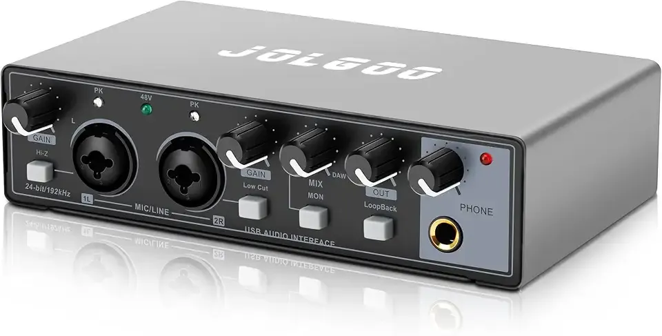 USB Audio Interface, Jolgoo 24-Bit/192kHz Plug & Play Recording Sound Card | 24-Bit/192kHz Resolution, Plug and Play, XLR Line In, Low Latency for PC Mac Smartphone