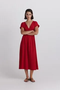 Vestido midi manga corta cenefa