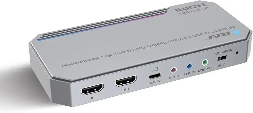 OREI 4K Capture Card for Streaming USB 3.0 Loop-Out Audio Mixing UVCUAC HDR | 4K Capture Card, HDMI to USB Capture Card – 8K60 Input, 4K144 Pass-Through, HDMI 2.1, HDCP 2.3, 48Gbps, VC-8KTUSB3