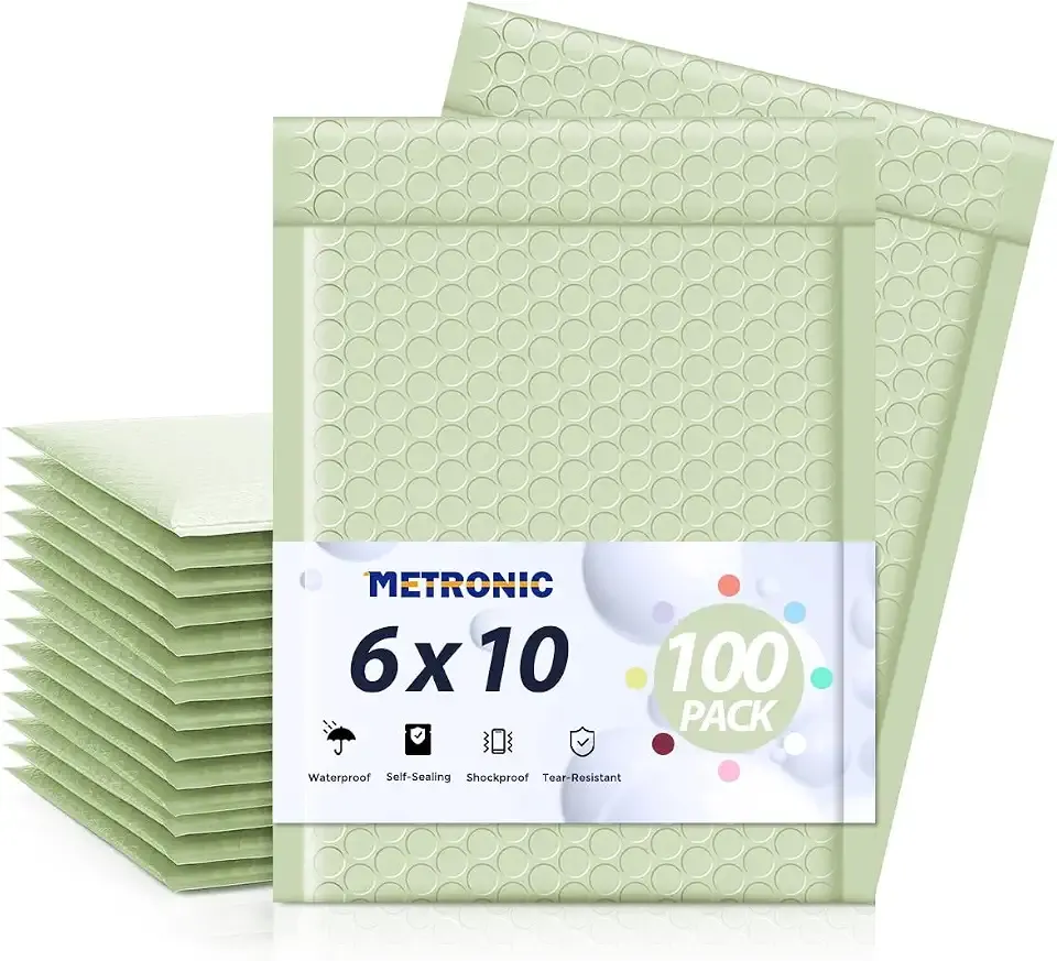 Metronic Bubble Mailers 6x10 Inch 100 Pack Mint Green Padded Envelopes | Usable Size 6x9" Waterproof Bubble Envelopes Bulk for Small Business Self-Seal Padded Mailers for Mailing Jewelry #0