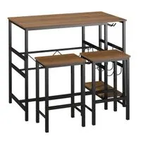 Bartisch-Set mit 2 Barhockern 3-teilig Flaschenhalterung Stahl Natur+Schwarz 108x60x95Hcm