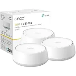 TP-Link Deco BE23 Dual-Band BE3600 WiFi 7 Mesh Wi-Fi System | 4-Stream 3.6 Gbps, 160 Mhz | Covers up to 6,500 Sq.Ft | 2× 2.5G Ports Wired Backhaul | VPN,MLO,AI-Roaming, HomeShield, 3-Pack