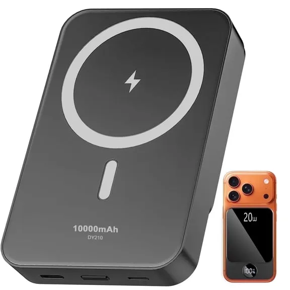 Magnetic Wireless Portable Charger, 10000mAh Power Bank with PD20w Fast Charging, USB C in&Out Battery Pack, Compatible with Mag-Safe for iPhone 17/16/15/14/13 Series, Samsung, Android, and More