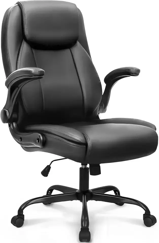NEO CHAIR Ergonomic Office Desk Gaming Computer Chair Executive High Back Support Flip-up Arms Adjustable Height Swivel Rolling Wheels Comfy PU Leather for Home (Black)