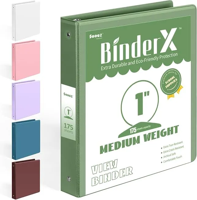 BinderX 3 Ring Binder 1 Inch, 1" Clear View Binder, Olive Green, Letter/ A4 | Extra Durable, PVC-Free, Customizable, Interior Pockets, 175…